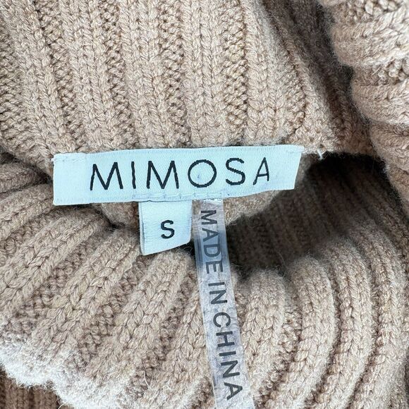MIMOSA Women’s Sz Small Beige Cropped Turtleneck Sweater Cozy Oversized - Picture 7 of 9
